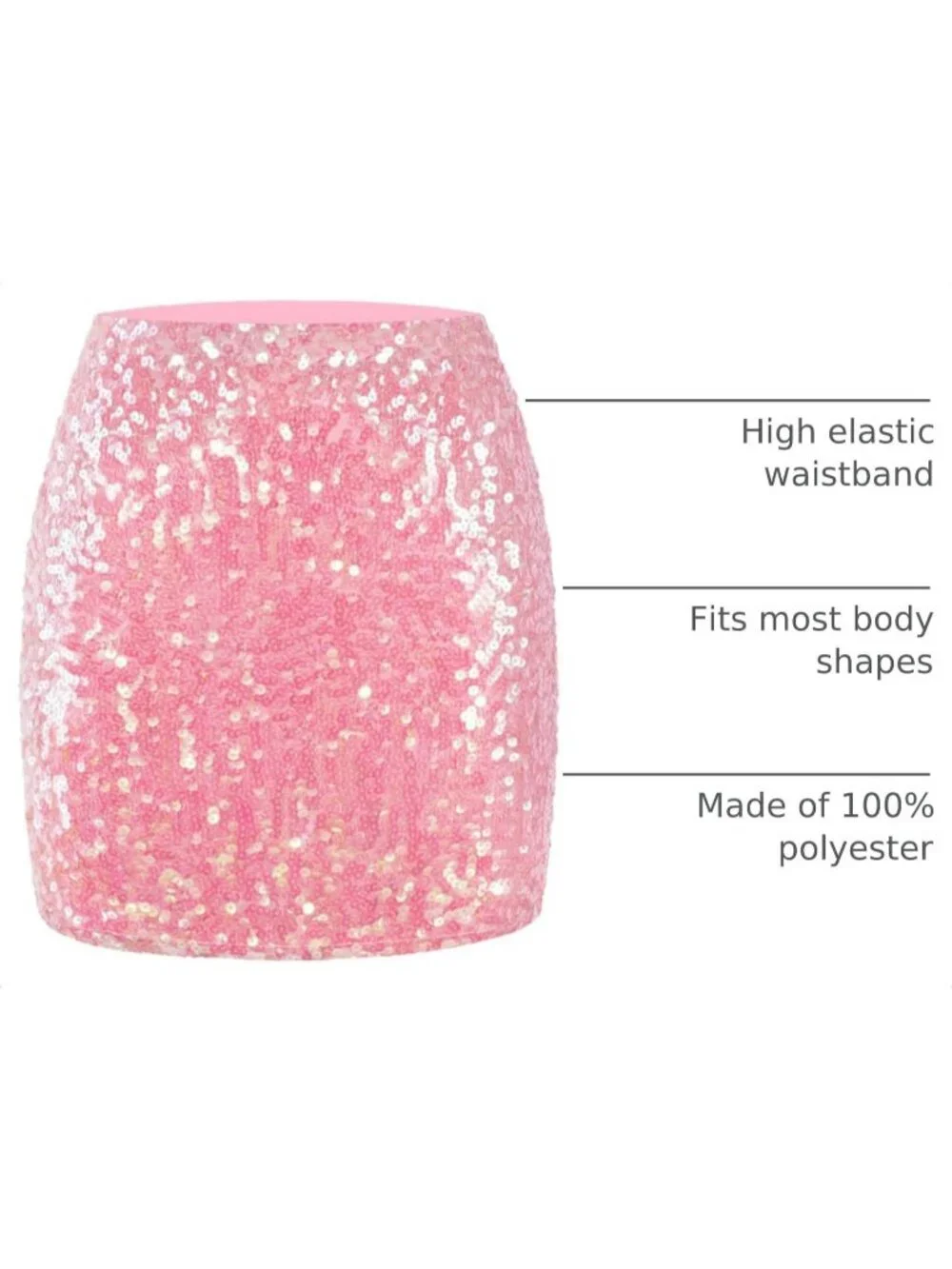 Women's Sequin Sparkle High Waist Bodycon Stretchy Pull On Pink Mini Skirt